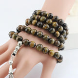 8mm Tiger Eye Stone Tassel Pendant Islamic Rosary for Women Men