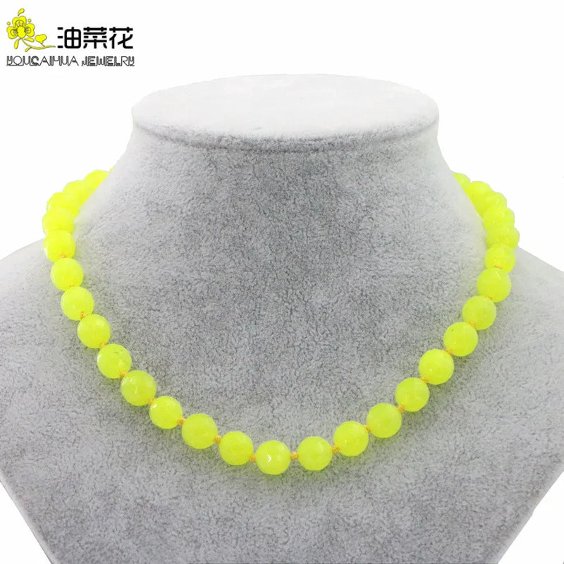 8mm Olive Green Jades Faceted Round Bead Necklace Wedding Christmas Jewelry