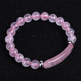 8mm Pink Aventurine Agate Rose Quartz Bracelet with Rectangle Bar Charm