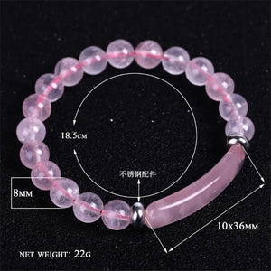 8mm Pink Aventurine Agate Rose Quartz Bracelet with Rectangle Bar Charm