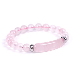 8mm Pink Aventurine Agate Rose Quartz Bracelet with Rectangle Bar Charm