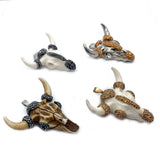 Natural Stone Acrylic Bull Head Pendant Necklace with Rhinestone