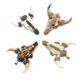 Natural Stone Acrylic Bull Head Pendant Necklace with Rhinestone
