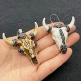 Natural Stone Acrylic Bull Head Pendant Necklace with Rhinestone