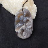 Natural Stone Agate Carved Mermaid Necklace Pendant 56x33x7mm