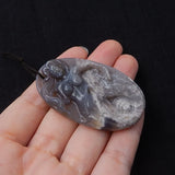 Natural Stone Agate Carved Mermaid Necklace Pendant 56x33x7mm