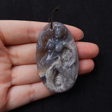 Natural Stone Agate Carved Mermaid Necklace Pendant 56x33x7mm