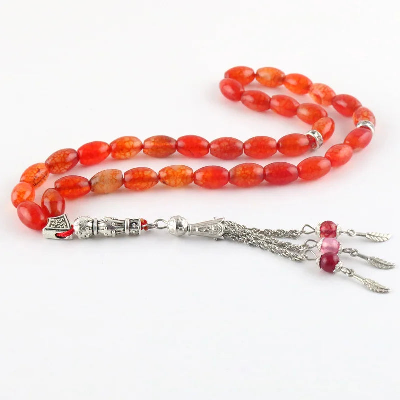 Natural Stone Agate Round Shape 33 Prayer Beads Islamic Rosary Tasbih