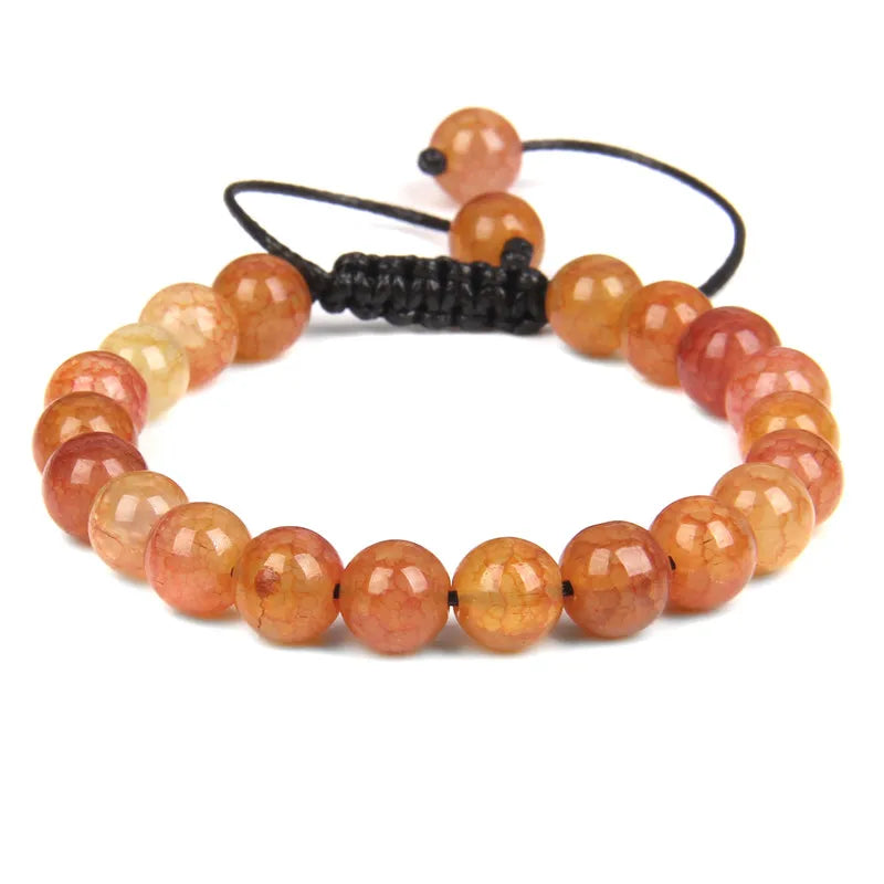 Cracked Agates Bracelet 8mm Round Beaded Adjustable Bangle