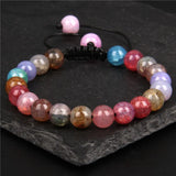 Cracked Agates Bracelet 8mm Round Beaded Adjustable Bangle