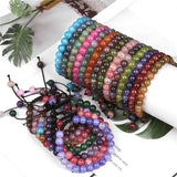 Cracked Agates Bracelet 8mm Round Beaded Adjustable Bangle