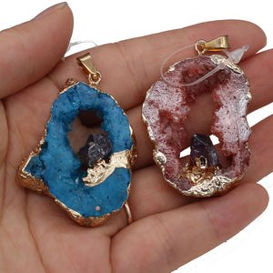 Natural Stone Agates Druzys Necklace Pendant Irregular Shape