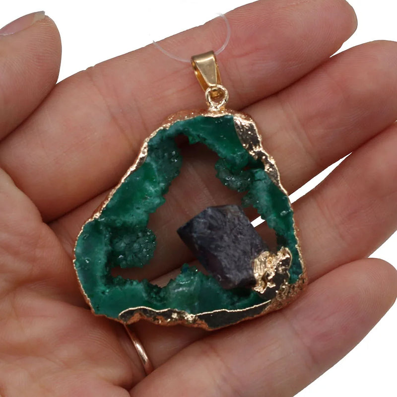 Natural Stone Agates Druzys Necklace Pendant Irregular Shape