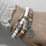 Agate Malachite Bracelet Feather Tree Life Pendant Bangles Set