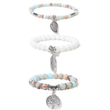 Agate Malachite Bracelet Feather Tree Life Pendant Bangles Set