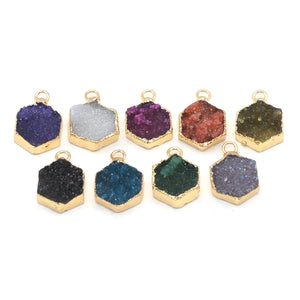 Natural Stone Agates Pendants Multicolor Plated Druzy for Jewelry Making