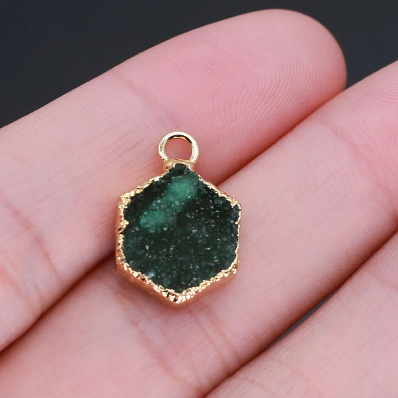 Natural Stone Agates Pendants Multicolor Plated Druzy for Jewelry Making