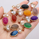 Agates Oval Shape Multi-color Pendant Charms 15x35mm