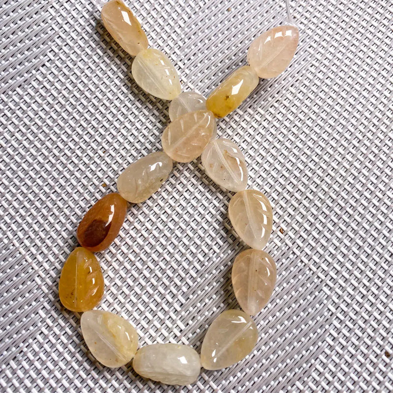 Natural Stone Agates Quartz Beads Carved Leaf Aventurine Jades Loose Beads