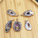 Agate Slice Pendant with Amethyst Inlay Quartz Jewelry