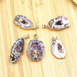 Agate Slice Pendant with Amethyst Inlay Quartz Jewelry