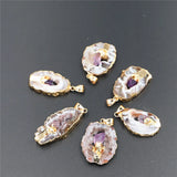 Agate Slice Pendant with Amethyst Inlay Quartz Jewelry