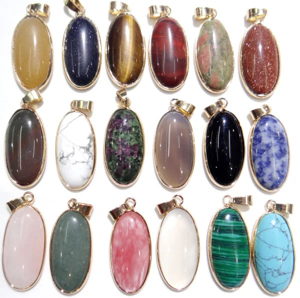 10pc Natural Stone Tiger Eye Yellow Jades Opal Water Pendant Beads