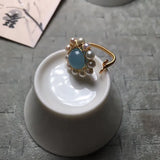 Amazonite Quartz Crystal Finger Rings for Women Open Cuff Pearl Wedding Bands