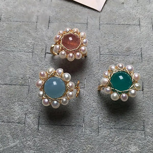 Amazonite Quartz Crystal Finger Rings for Women Open Cuff Pearl Wedding Bands