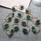 Amazonite Quartz Crystal Finger Rings for Women Open Cuff Pearl Wedding Bands