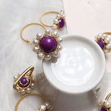 Amazonite Quartz Crystal Finger Rings for Women Open Cuff Pearl Wedding Bands