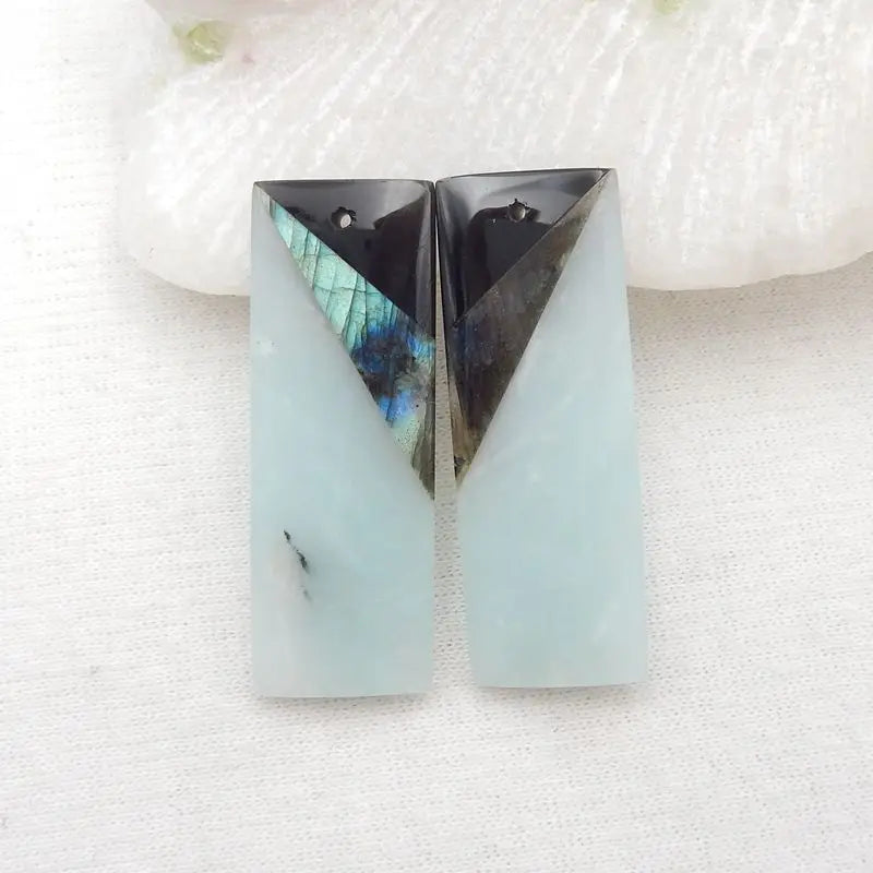 Natural Stone Amazonite Labradorite Obsidian Earring Bead 10g