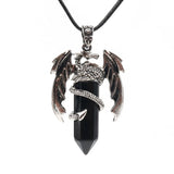 Amethyst Agate Reiki Healing Crystal Pendant Dragon Man Necklace Vintage