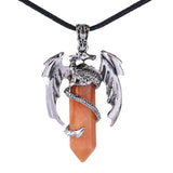 Amethyst Agate Reiki Healing Crystal Pendant Dragon Man Necklace Vintage