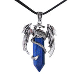 Amethyst Agate Reiki Healing Crystal Pendant Dragon Man Necklace Vintage