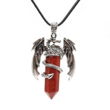 Amethyst Agate Reiki Healing Crystal Pendant Dragon Man Necklace Vintage
