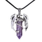 Amethyst Agate Reiki Healing Crystal Pendant Dragon Man Necklace Vintage