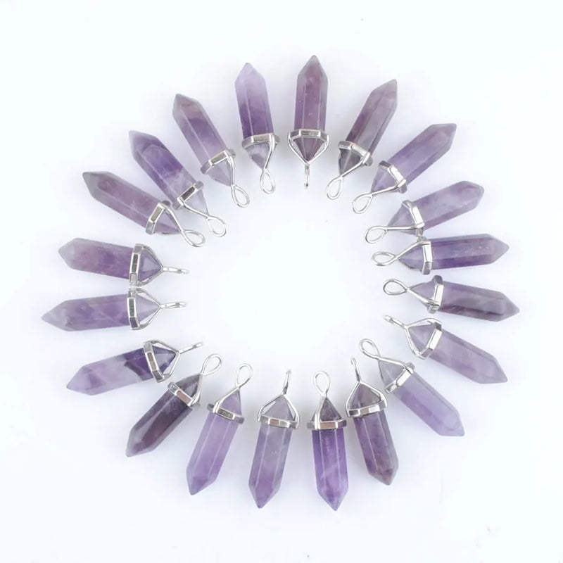 Amethyst Bullet Shape Chakra Pendants for Jewelry Making 20Pcs