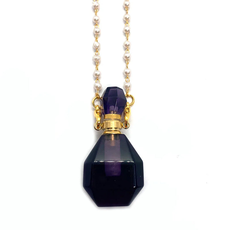 Amethyst Women's Perfume Bottle Love Pendant Necklace