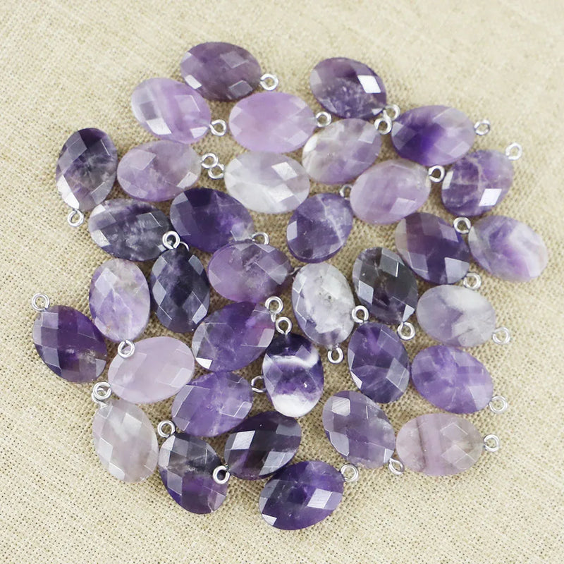 Amethyst Faceted Necklaces Pendants Oval Shape Charms DIY Jewelry Making 12Pcs