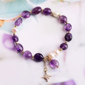 Amethyst Freshwater Pearl Strand Bracelets Charm Friendship Jewelry