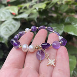 Amethyst Freshwater Pearl Strand Bracelets Charm Friendship Jewelry
