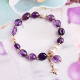 Amethyst Freshwater Pearl Strand Bracelets Charm Friendship Jewelry