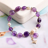 Amethyst Freshwater Pearl Strand Bracelets Charm Friendship Jewelry
