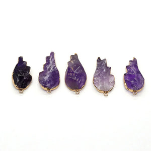 Natural Stone Amethyst Leaf Pendant 26-40mm Crystal Wings Jewelry DIY
