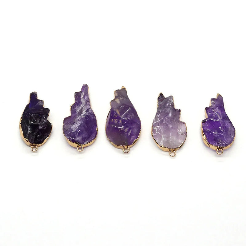 Natural Stone Amethyst Leaf Pendant 26-40mm Crystal Wings Jewelry DIY