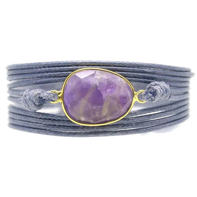 Amethyst Pendant Rope Bracelet Bohemia Women Jewelry