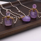 Natural Stone Amethyst Perfume Bottle Necklace Pearl Chain