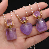 Natural Stone Amethyst Perfume Bottle Necklace Pearl Chain