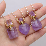 Natural Stone Amethyst Perfume Bottle Necklace Pearl Chain